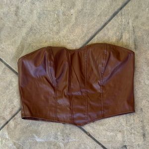 Brown Leather Shirt Crop Fit